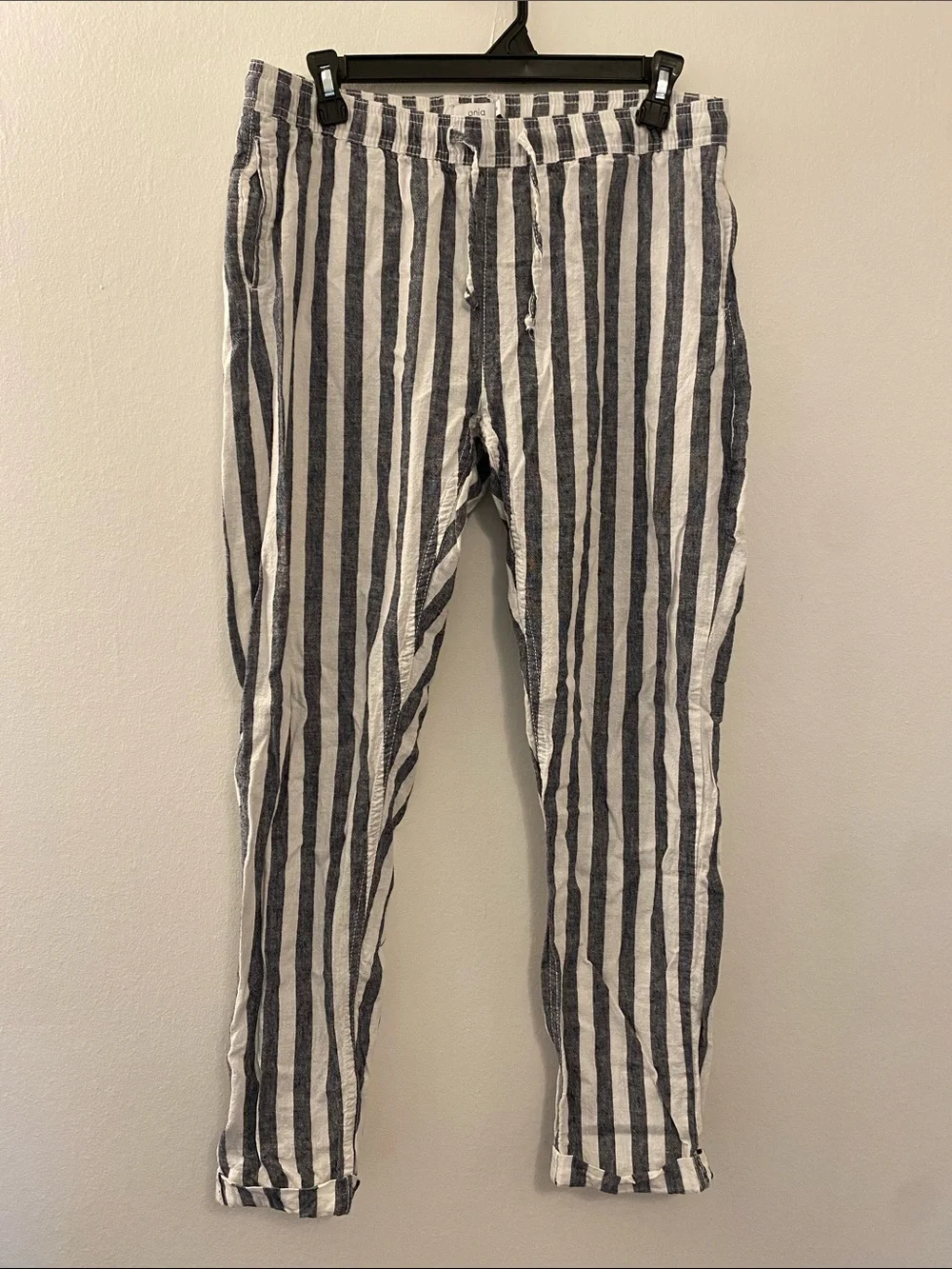 Onia Navy and White Vertical Stripe Linen Pants